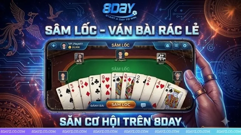 Giao diện game sâm lốc trực tuyến với các lá bài rác lẻ tẻ, minh họa mẹo đánh sâm lốc khi cầm bài xấu hiệu quả.