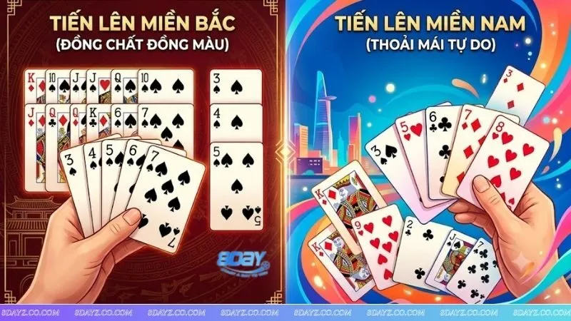 So sánh các thế bài để áp dụng cách chặt heo hiệu quả trong tiến lên miền Nam và miền Bắc.