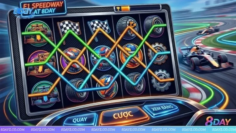 Trò chơi slot chủ đề tốc độ thể hiện paylines là gì cách tính dòng thắng xe zích zắc độc đáo.