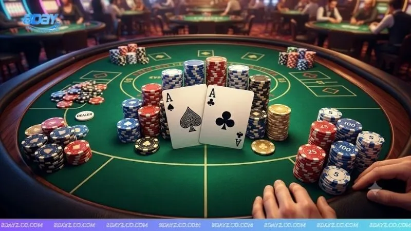 Bàn chơi Poker chuyên nghiệp với đôi bài mạnh giúp người chơi áp dụng mẹo chọn bài khởi đầu trong poker hiệu quả
