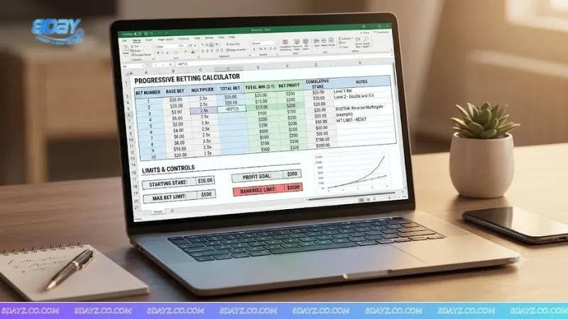 Bảng tính Excel hướng dẫn cách dùng martingale ít rủi ro hơn thông qua các công thức quản lý dòng tiền