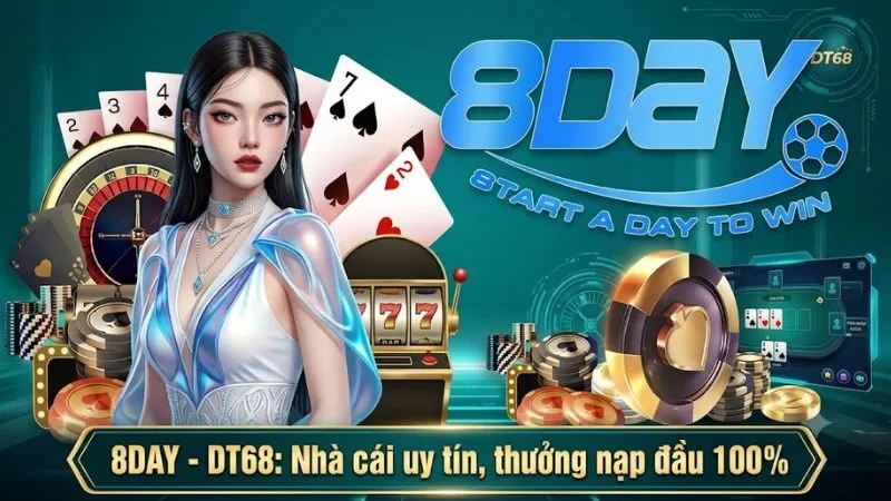 Banner quảng cáo chính thức giới thiệu thương hiệu cá cược 8DAY với ưu đãi nạp đầu hấp dẫn