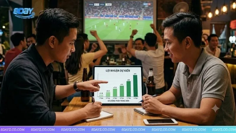 Biểu đồ thể hiện biên độ lợi nhuận khi áp dụng cách tính tiền cược xiên 3 xiên 4 trong cá cược thể thao