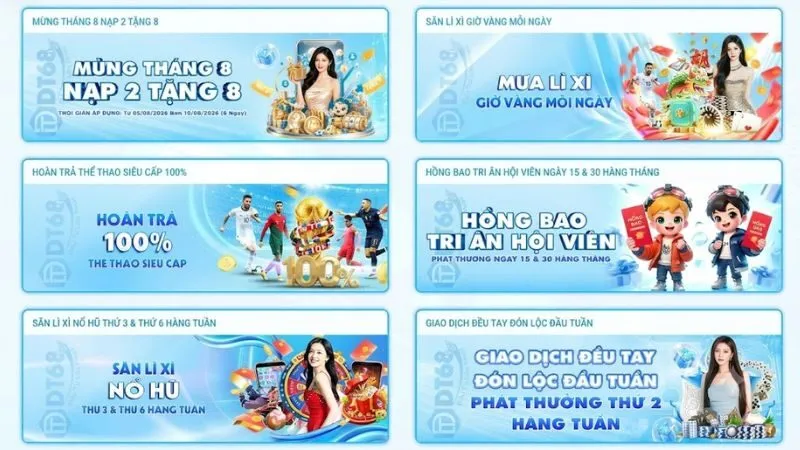 Giao diện danh mục các sự kiện khuyến mãi 8DAY đa dạng hiển thị trên màn hình máy tính