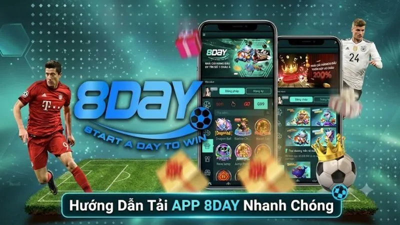 Người dùng đang thao tác tải và cài đặt ứng dụng 8DAY trên điện thoại di động