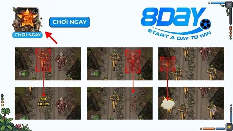 Người chơi đang trải nghiệm mini game diệt địch trên điện thoại trong sự kiện tại 8day.
